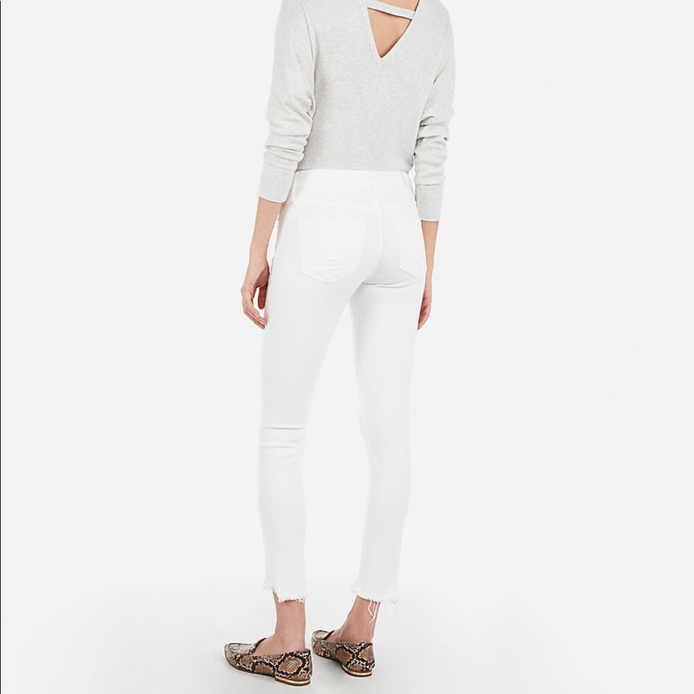 Express Mid Rise White Destroyed Ankle Jean Leggin